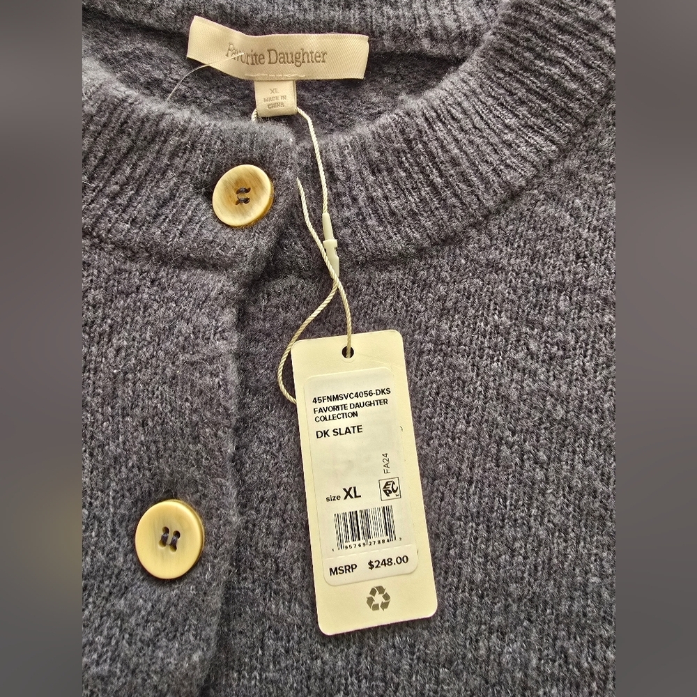 NWT Favorite Daughter The Varsity Wool Blend Cardigan Size XL In Slate Color - Picture 13 of 16